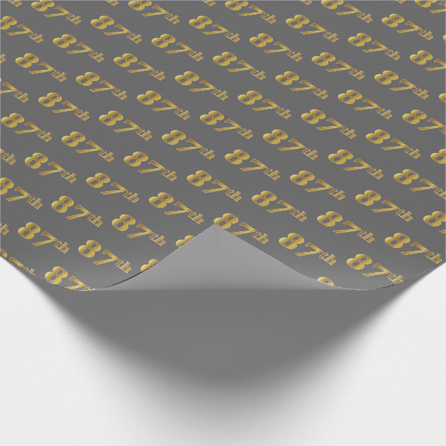 Gray, Faux Gold 87th (Eighty-Seventh) Event Wrapping Paper (Corner)