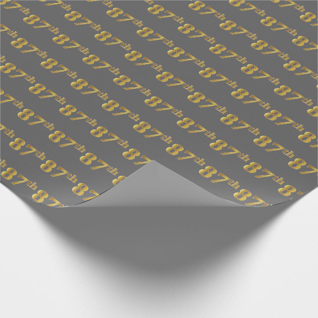 Gray, Faux Gold 87th (Eighty-Seventh) Event Wrapping Paper (Corner)