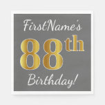 [ Thumbnail: Gray, Faux Gold 88th Birthday + Custom Name Napkins ]