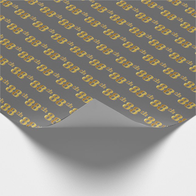 Gray, Faux Gold 88th (Eighty-Eighth) Event Wrapping Paper (Corner)