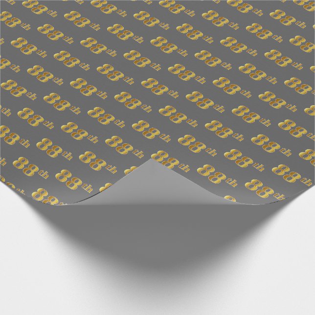 Gray, Faux Gold 88th (Eighty-Eighth) Event Wrapping Paper (Corner)