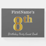 [ Thumbnail: Gray, Faux Gold 8th Birthday Party + Custom Name Guest Book ]