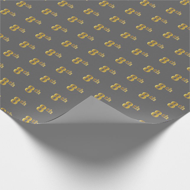 Gray, Faux Gold 8th (Eighth) Event Wrapping Paper (Corner)