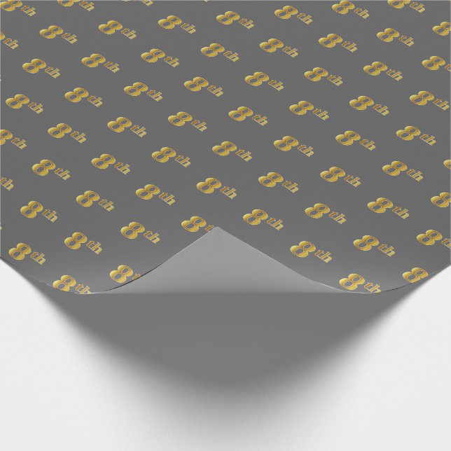 Gray, Faux Gold 8th (Eighth) Event Wrapping Paper (Corner)