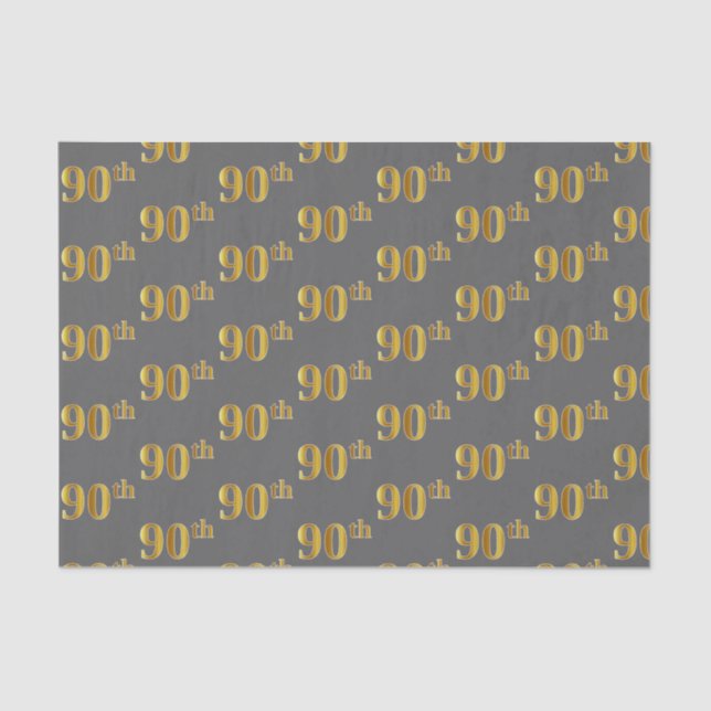Gray, Faux Gold 90th (Ninetieth) Event Tissue Paper (Front)