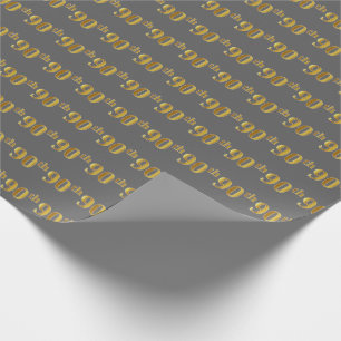 Gray, Faux Gold 90th (Ninetieth) Event Wrapping Paper