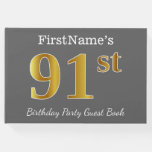[ Thumbnail: Gray, Faux Gold 91st Birthday Party + Custom Name Guest Book ]