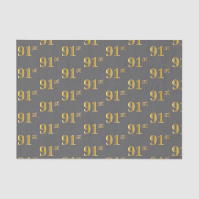 Gray, Faux Gold 91st (Ninety-First) Event Tissue Paper (Front)