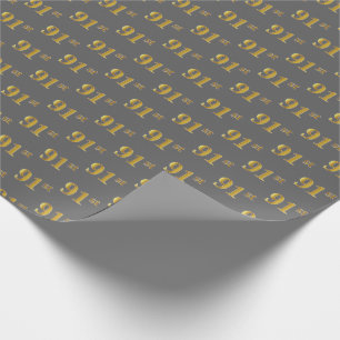 Gray, Faux Gold 91st (Ninety-First) Event Wrapping Paper