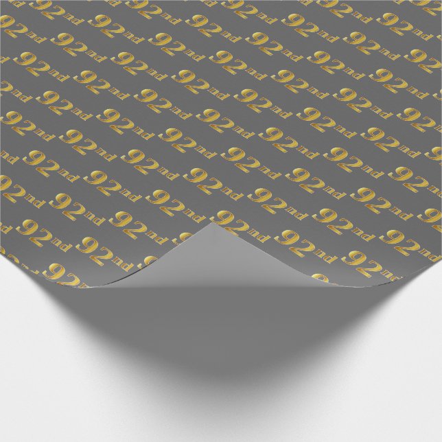 Gray, Faux Gold 92nd (Ninety-Second) Event Wrapping Paper (Corner)