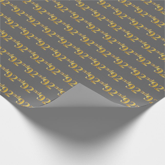 Gray, Faux Gold 92nd (Ninety-Second) Event Wrapping Paper (Corner)