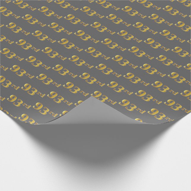 Gray, Faux Gold 93rd (Ninety-Third) Event Wrapping Paper (Corner)