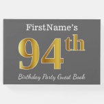 [ Thumbnail: Gray, Faux Gold 94th Birthday Party + Custom Name Guest Book ]