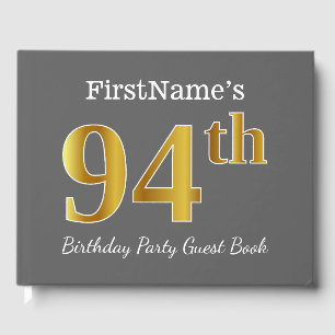 Gray, Faux Gold 94th Birthday Party + Custom Name Guest Book