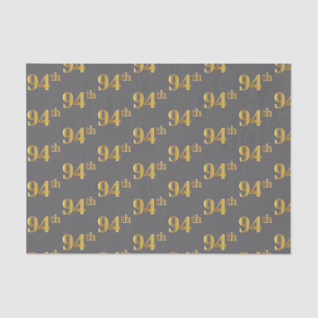 Gray, Faux Gold 94th (Ninety-Fourth) Event Tissue Paper (Front)