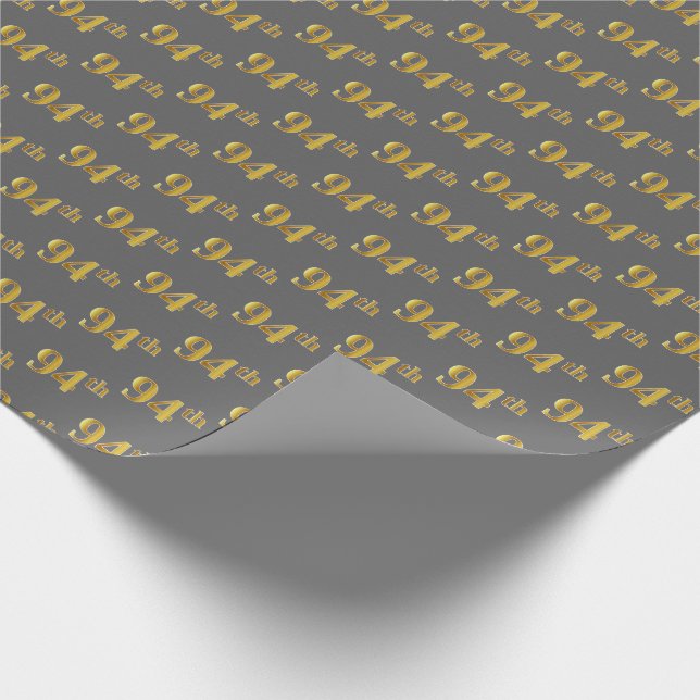 Gray, Faux Gold 94th (Ninety-Fourth) Event Wrapping Paper (Corner)