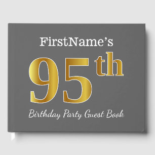 Gray, Faux Gold 95th Birthday Party + Custom Name Guest Book