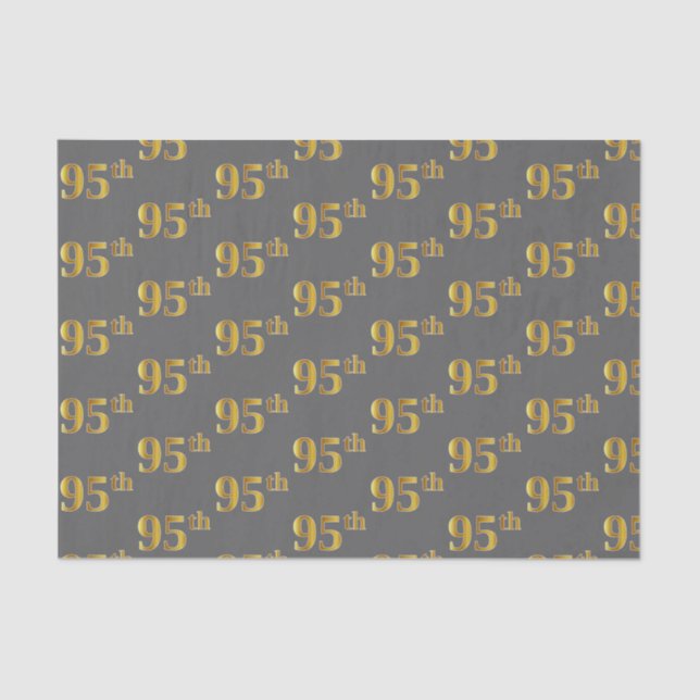 Gray, Faux Gold 95th (Ninety-Fifth) Event Tissue Paper (Front)