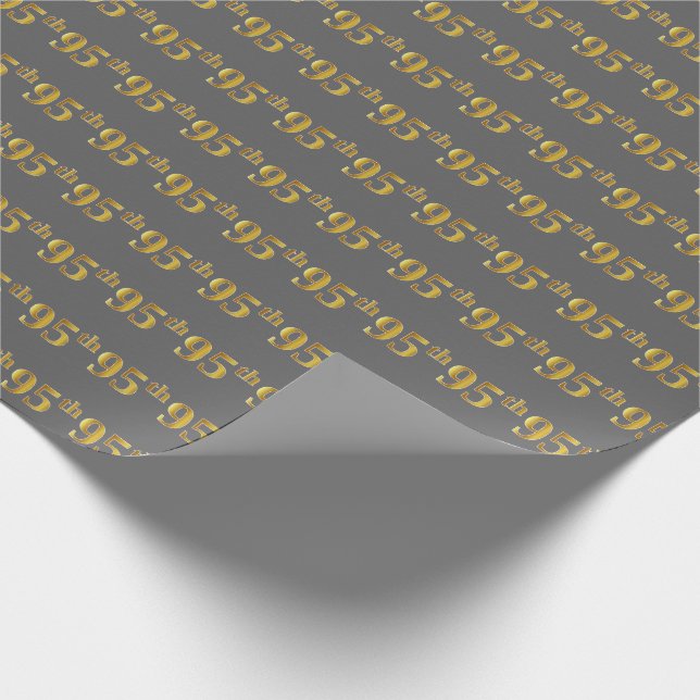 Gray, Faux Gold 95th (Ninety-Fifth) Event Wrapping Paper (Corner)