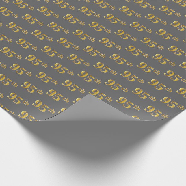 Gray, Faux Gold 95th (Ninety-Fifth) Event Wrapping Paper (Corner)