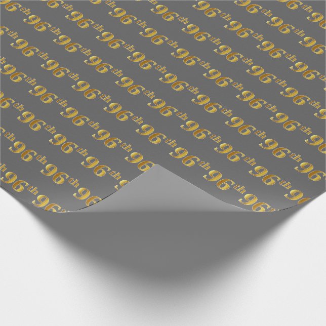 Gray, Faux Gold 96th (Ninety-Sixth) Event Wrapping Paper (Corner)