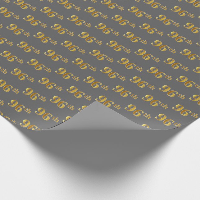 Gray, Faux Gold 96th (Ninety-Sixth) Event Wrapping Paper (Corner)