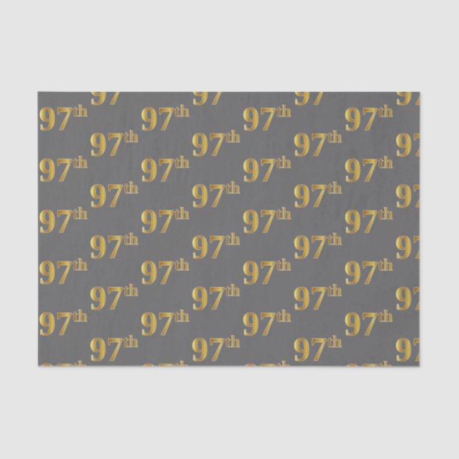 Gray, Faux Gold 97th (Ninety-Seventh) Event Tissue Paper (Front)
