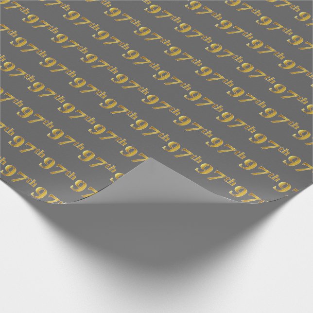 Gray, Faux Gold 97th (Ninety-Seventh) Event Wrapping Paper (Corner)