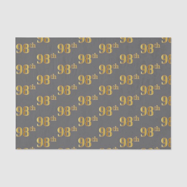 Gray, Faux Gold 98th (Ninety-Eighth) Event Tissue Paper (Front)