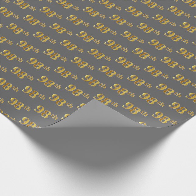 Gray, Faux Gold 98th (Ninety-Eighth) Event Wrapping Paper (Corner)