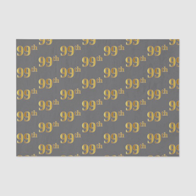 Gray, Faux Gold 99th (Ninety-Ninth) Event Tissue Paper (Front)