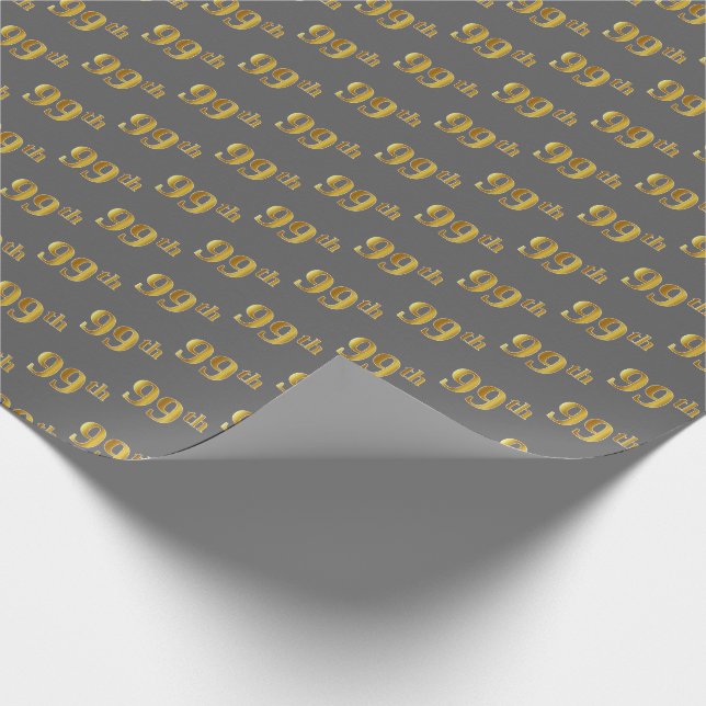 Gray, Faux Gold 99th (Ninety-Ninth) Event Wrapping Paper (Corner)