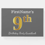 [ Thumbnail: Gray, Faux Gold 9th Birthday Party + Custom Name Guest Book ]