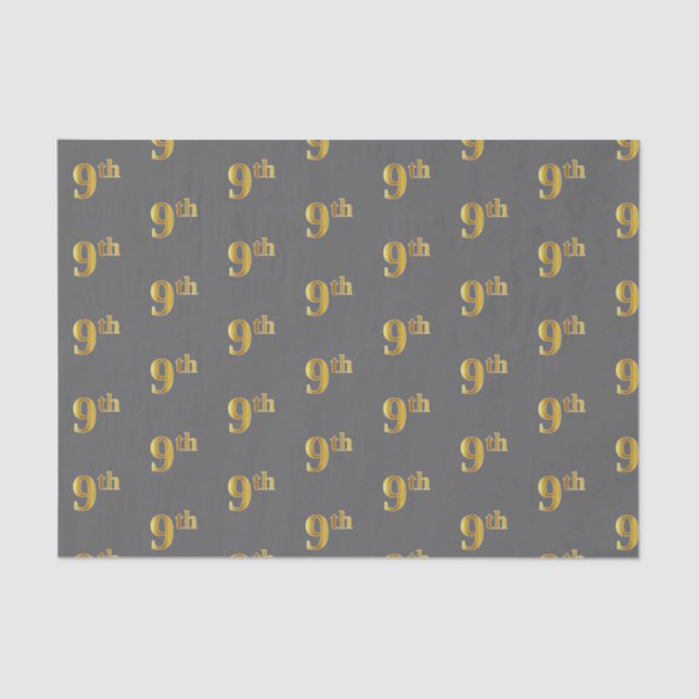 Gray, Faux Gold 9th (Ninth) Event Tissue Paper (Front)