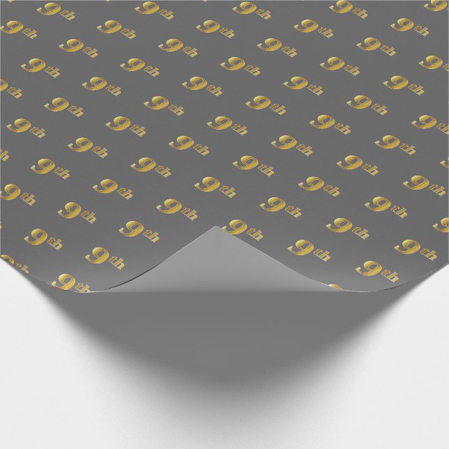 Gray, Faux Gold 9th (Ninth) Event Wrapping Paper (Corner)