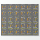 [ Thumbnail: Gray, Faux Gold "Happy 11th Birthday" Wrapping Paper ]
