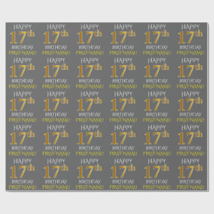 Gray, Faux Gold "HAPPY 17th BIRTHDAY" Wrapping Paper