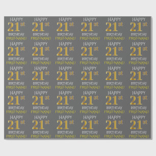 Gray, Faux Gold "HAPPY 21st BIRTHDAY" Wrapping Paper