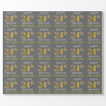 [ Thumbnail: Gray, Faux Gold "Happy 24th Birthday" Wrapping Paper ]