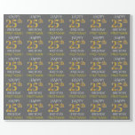 [ Thumbnail: Gray, Faux Gold "Happy 25th Birthday" Wrapping Paper ]