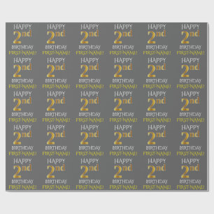 Gray, Faux Gold "HAPPY 2nd BIRTHDAY" Wrapping Paper