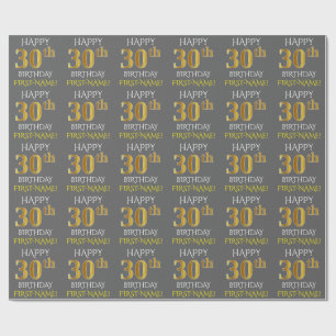 Gray, Faux Gold "HAPPY 30th BIRTHDAY" Wrapping Paper