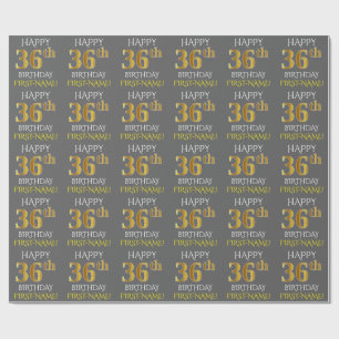 Gray, Faux Gold "HAPPY 36th BIRTHDAY" Wrapping Paper