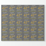 [ Thumbnail: Gray, Faux Gold "Happy 42nd Birthday" Wrapping Paper ]