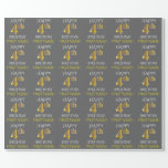 [ Thumbnail: Gray, Faux Gold "Happy 4th Birthday" Wrapping Paper ]