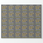 [ Thumbnail: Gray, Faux Gold "Happy 55th Birthday" Wrapping Paper ]