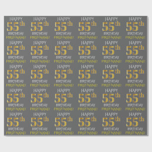 Gray, Faux Gold "HAPPY 55th BIRTHDAY" Wrapping Paper