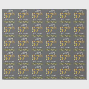 Gray, Faux Gold "HAPPY 57th BIRTHDAY" Wrapping Paper