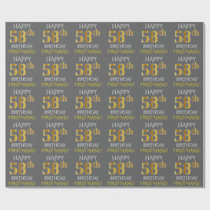 Gray, Faux Gold "HAPPY 58th BIRTHDAY" Wrapping Paper