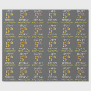 Gray, Faux Gold "HAPPY 5th BIRTHDAY" Wrapping Paper